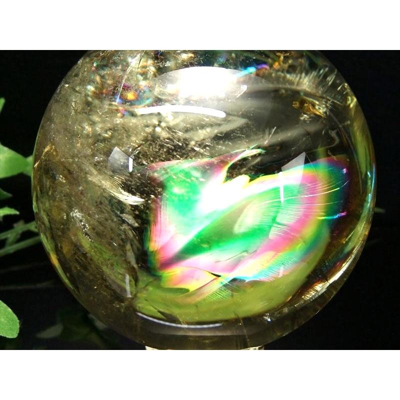 ほぼ全面 虹入り S級 レインボー シトリン 丸玉 座付き 直径約71mm 重