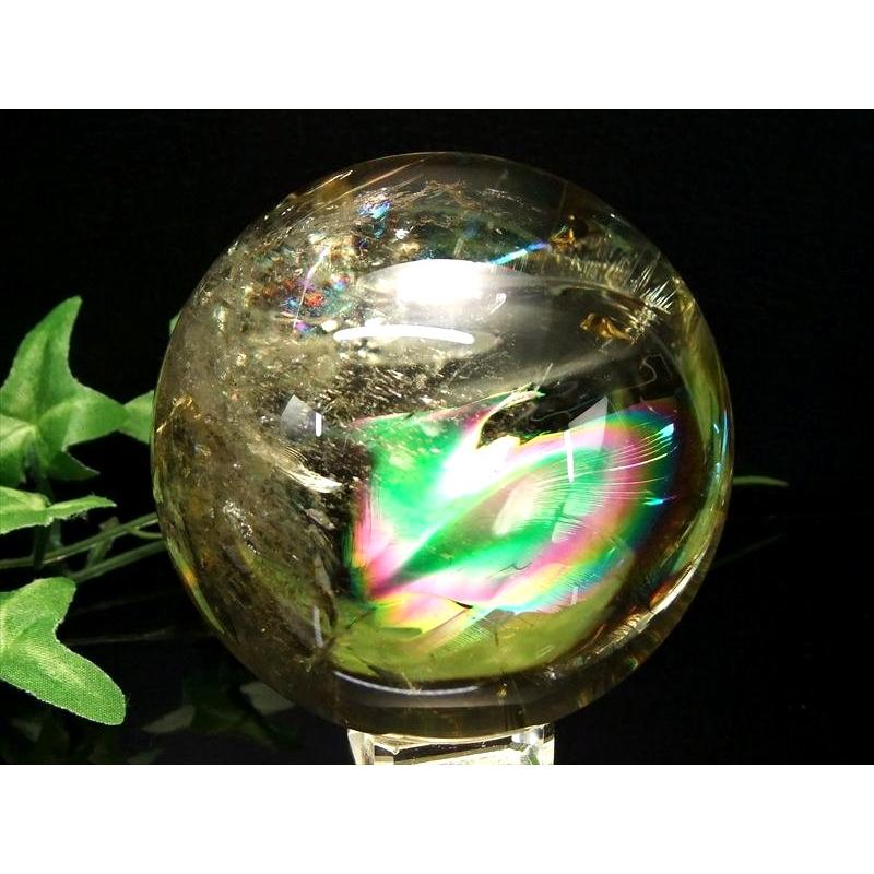 ほぼ全面 虹入り S級 レインボー シトリン 丸玉 座付き 直径約71mm 重