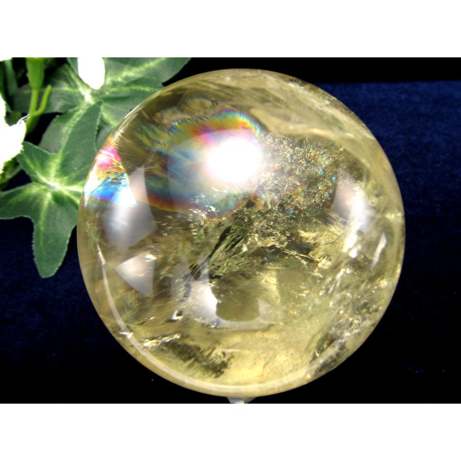 虹入り S級 シトリン 丸玉 座付き 直径約53mm 重さ202g 透明感