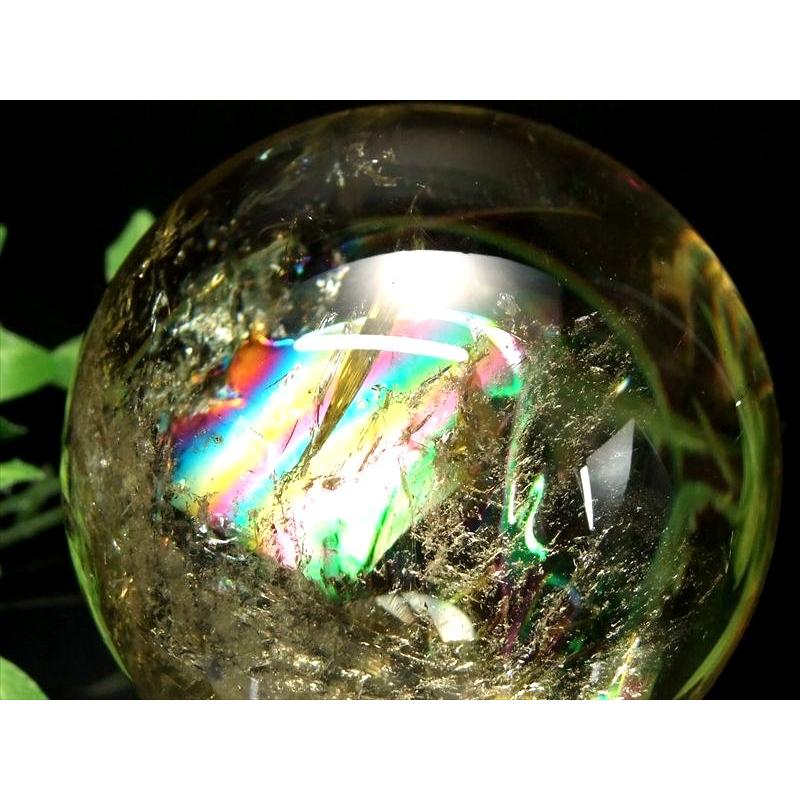 ほぼ全面 虹入り S級 レインボー シトリン 丸玉 座付き 直径約71mm 重