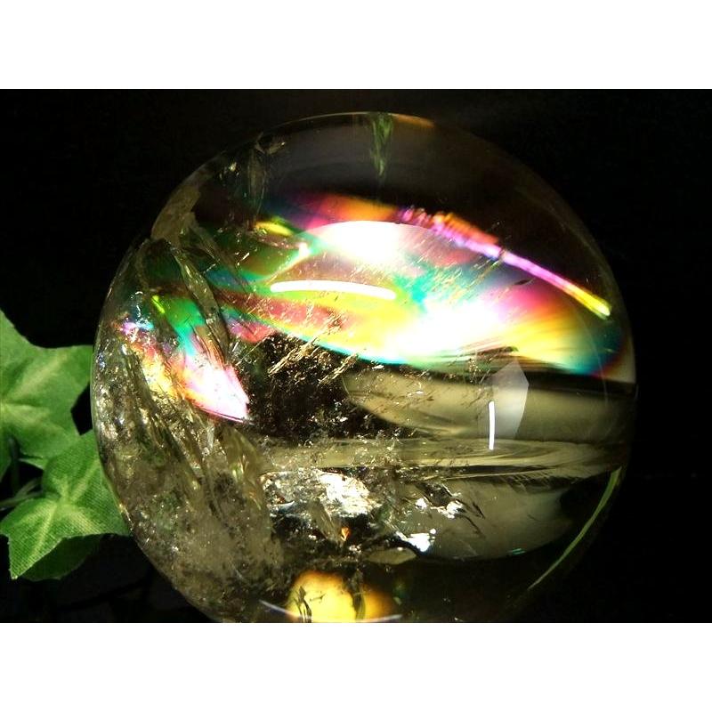 ほぼ全面 虹入り S級 レインボー シトリン 丸玉 座付き 直径約71mm 重