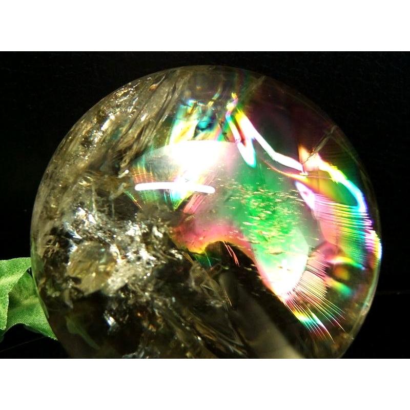 ほぼ全面 虹入り S級 レインボー シトリン 丸玉 座付き 直径約71mm 重