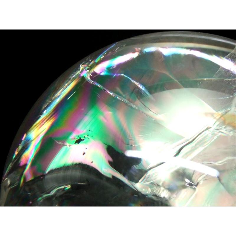 店頭展示中 超透明 大玉 5A級 天然水晶 虹入り 丸玉 台座付き φ97.0mm 重さ 1244g 極上 レインボー水晶 置物 水晶玉 極上天然石 一点もの ブラジル産の画像