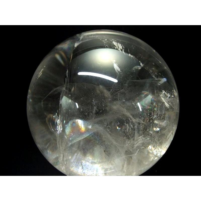 店頭展示中 超透明 大玉 5A級 天然水晶 虹入り 丸玉 台座付き φ97.0mm 重さ 1244g 極上 レインボー水晶 置物 水晶玉 極上天然石 一点もの ブラジル産の画像