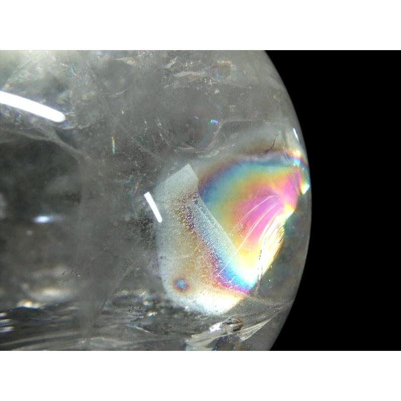 店頭展示中 超透明 大玉 5A級 天然水晶 虹入り 丸玉 台座付き φ97.0mm 重さ 1244g 極上 レインボー水晶 置物 水晶玉 極上天然石 一点もの ブラジル産の画像