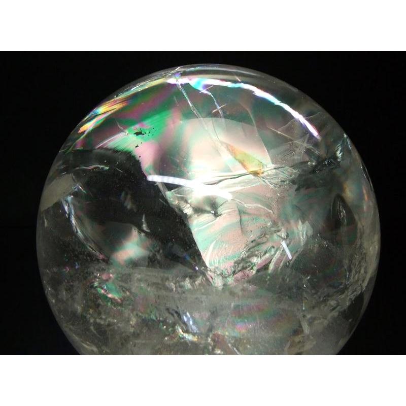 店頭展示中 超透明 大玉 5A級 天然水晶 虹入り 丸玉 台座付き φ97.0mm 重さ 1244g 極上 レインボー水晶 置物 水晶玉 極上天然石 一点もの ブラジル産の画像