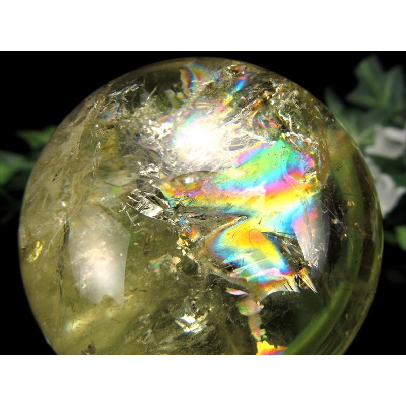 超透明 S級 虹入り シトリン 丸玉 台座付 直径約63mm 重さ353.3g 透明