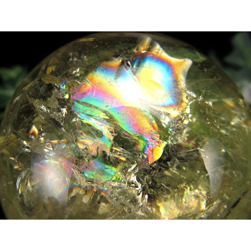 シトリン丸玉　虹入り 超透明 S級 虹入り シトリン 丸玉 台座付 直径約63mm 重さ353.3g 透明
