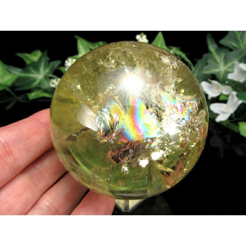 超透明 S級 虹入り シトリン 丸玉 台座付 直径約63mm 重さ353.3g 透明
