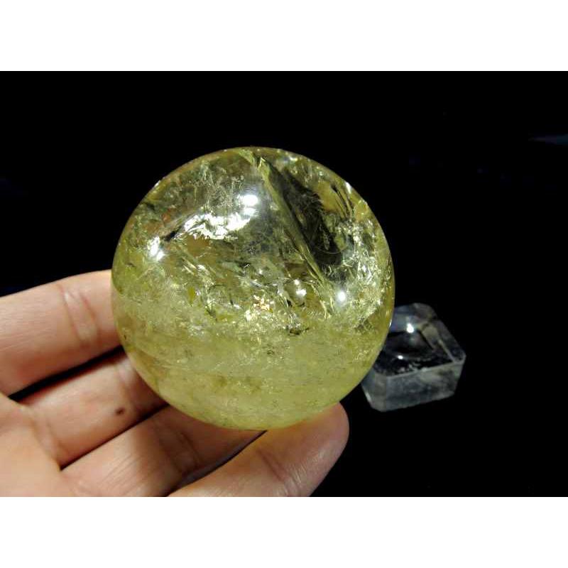 透明 4A 虹 シトリン 丸玉 台座付き 直径約53mm 重さ225g 透明感抜群