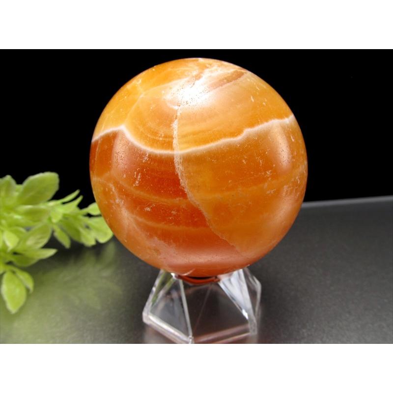 シマシマ模様 バンデッドカルサイト 丸玉置物 台座付 直径約66.5mm 重