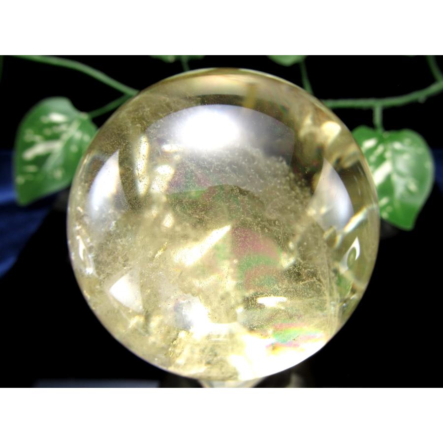 超透明 5A 虹入り シトリン 丸玉 台座付き 直径約58mm 重さ268g 透明感抜群 金運 財運 幸運 お守りにも 一点もの ブラジル産 パワーストーン 天然石の画像