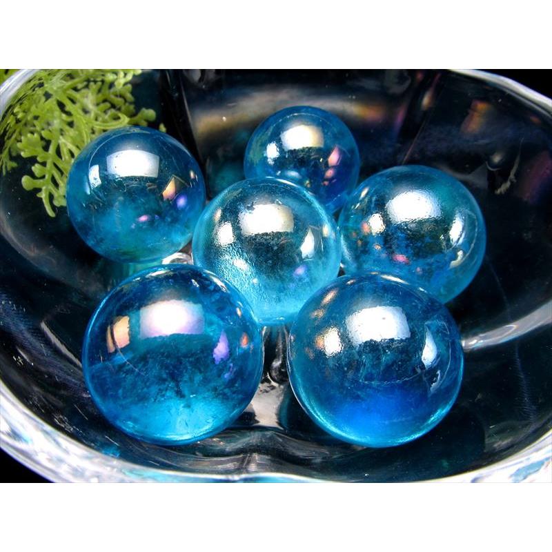 鮮やかな水色 アクアオーラ(蒸着水晶)水晶 丸玉 約100gセット(一袋4-6 