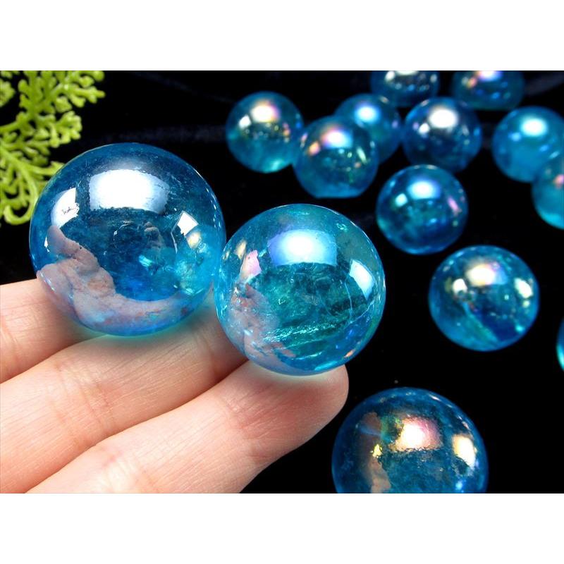 鮮やかな水色 アクアオーラ(蒸着水晶)水晶 丸玉 約100gセット(一 