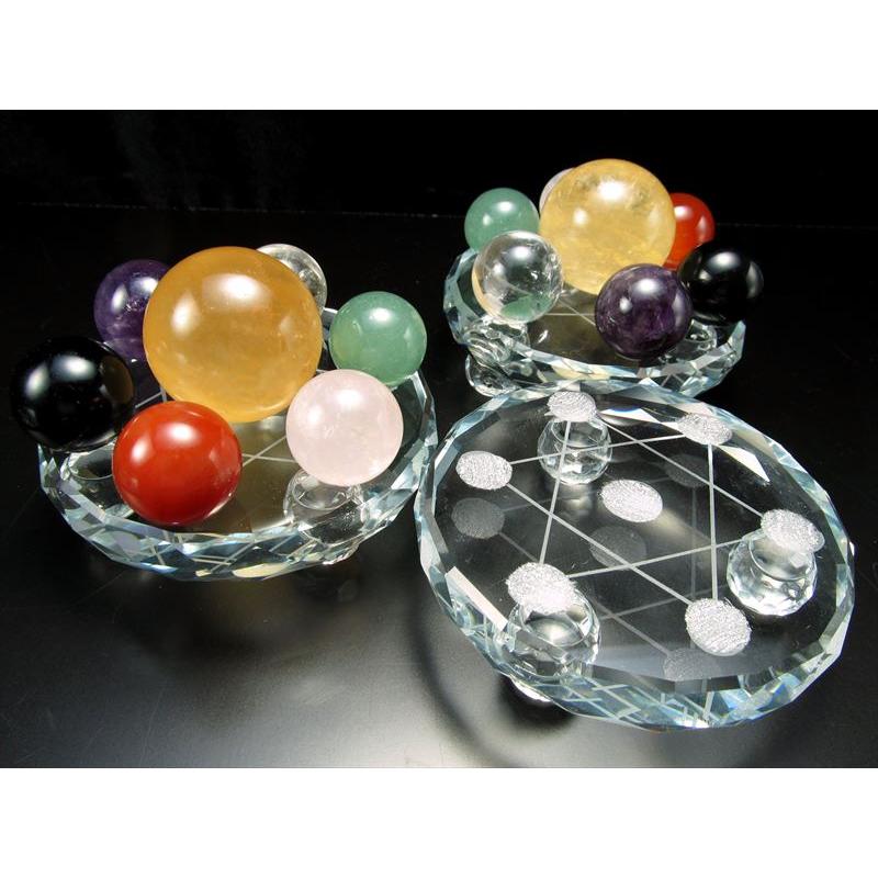 高品質ガラス製 七星陣盤セット 大人気丸玉 チャクラ7種の天然石&七星