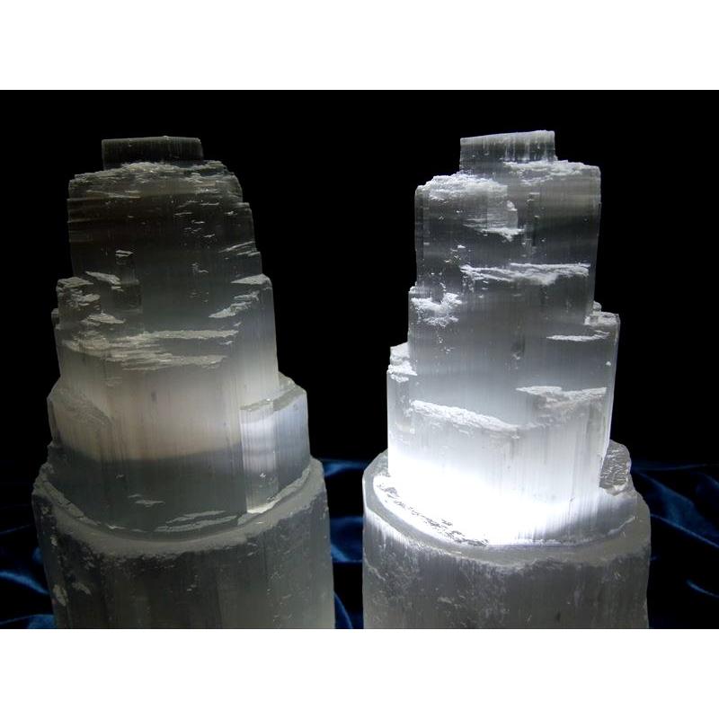 LED セレナイト タワーランプ サイズ:直径約7cm-9cm 高さ約15cm モダンなストーンランプ インテリア照明 LED照明器具付き ホワイトタイプ_3
