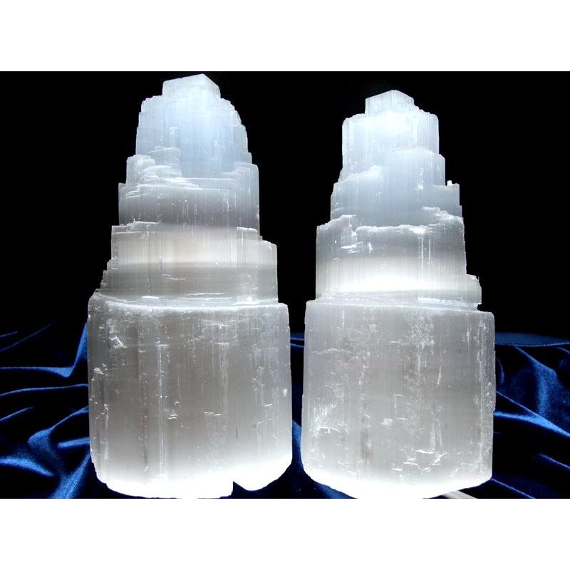 LED セレナイト タワーランプ サイズ:直径約7cm-9cm 高さ約15cm モダンなストーンランプ インテリア照明 LED照明器具付き ホワイトタイプ_4