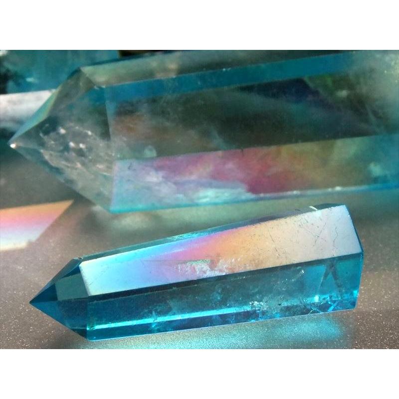 【縁起物】藍　水晶　ポイント　六角柱　パワーストーン　K9 縁起物】藍 水晶 ポイント 六角柱 パワーストーン K9