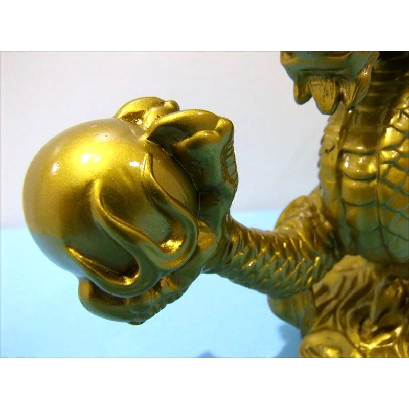 L 大 開運 金龍モチーフ 玉持ち龍神 ドラゴン 置物 高さ約125mm 全長約