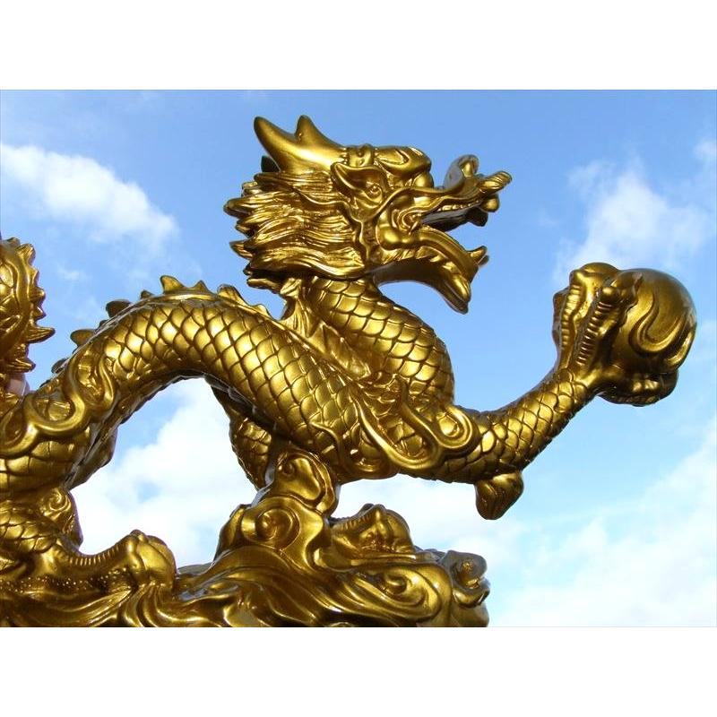 L 大 開運 金龍モチーフ 玉持ち龍神 ドラゴン 置物 高さ約125mm 全長約