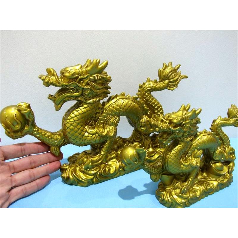 L 大 開運 金龍モチーフ 玉持ち龍神 ドラゴン 置物 高さ約125mm 全長約