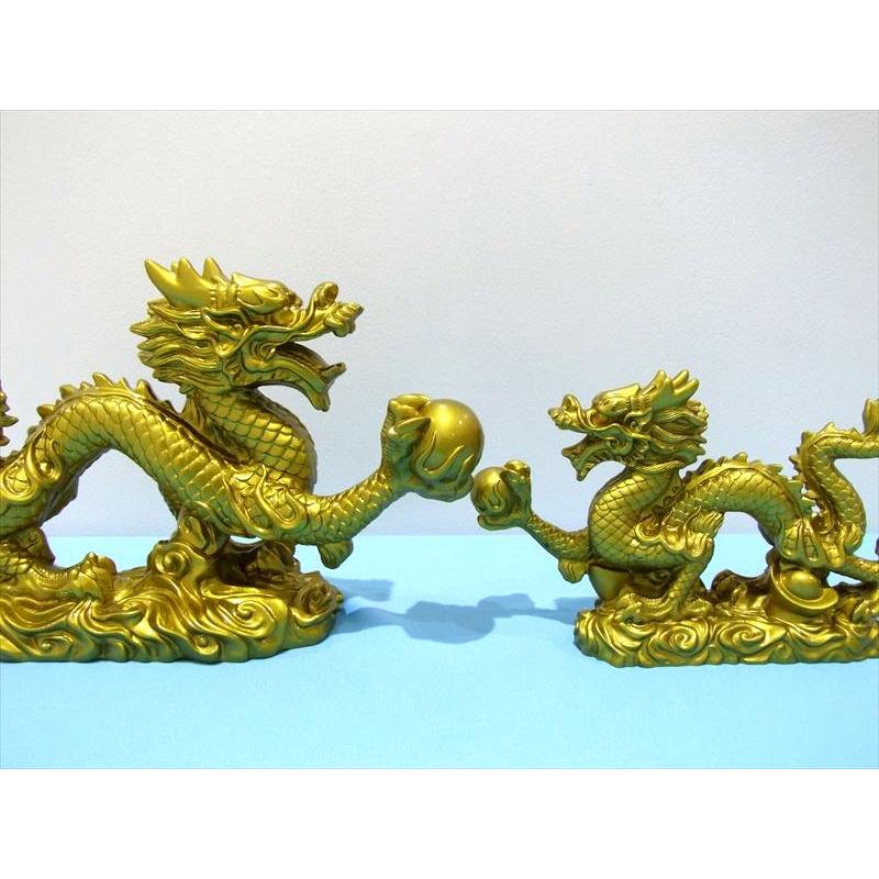 L 大 開運 金龍モチーフ 玉持ち龍神 ドラゴン 置物 高さ約125mm 全長約