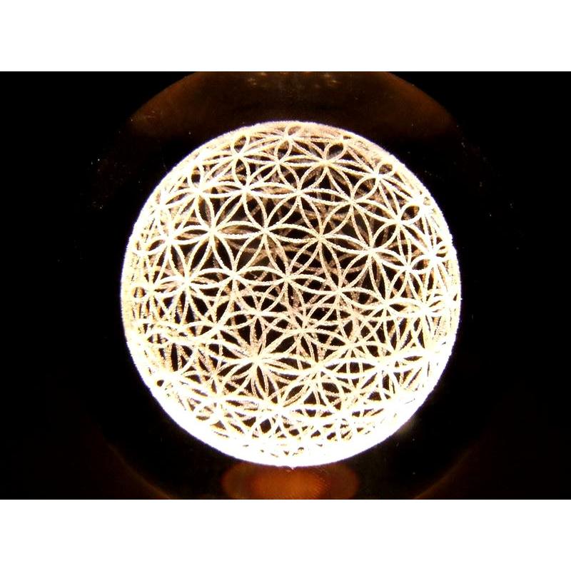 3Dフラワーオブライフ 生命の花 クリスタルガラス製 LED台座付き 直径