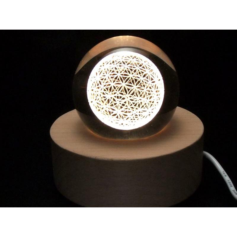 3Dフラワーオブライフ 生命の花 クリスタルガラス製 LED台座付き 直径