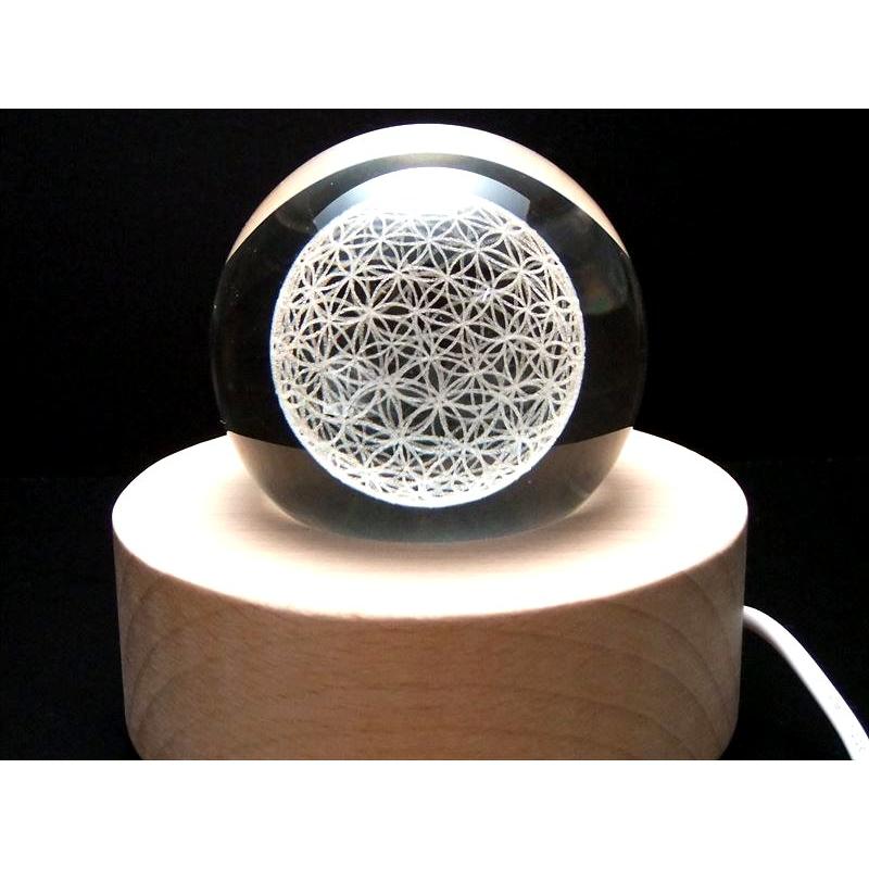 【タキオン化】フラワーオブライフ 水晶　大サイズ 3Dフラワーオブライフ 生命の花 クリスタルガラス製 LED台座付き 直径