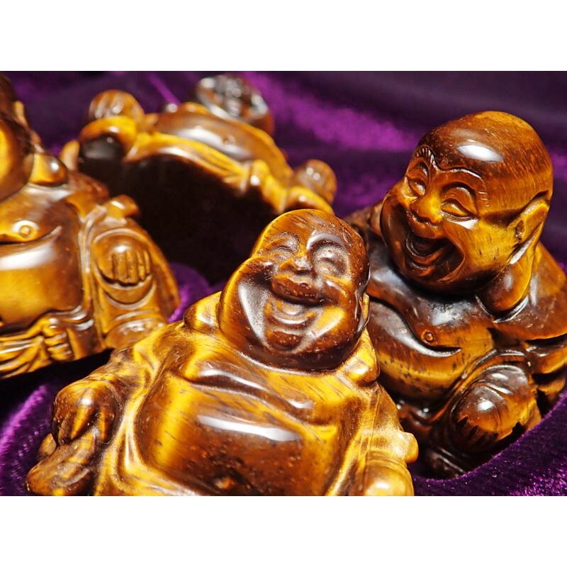 タイガーアイ 布袋様 彫り置物 約30g-50g 弥勒菩薩 七福神の一人 