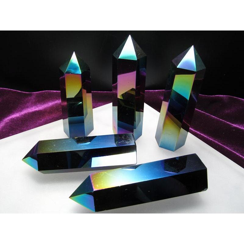 強い波動のオーラ メタリック レインボーオーラ オブシディアン 黒曜石