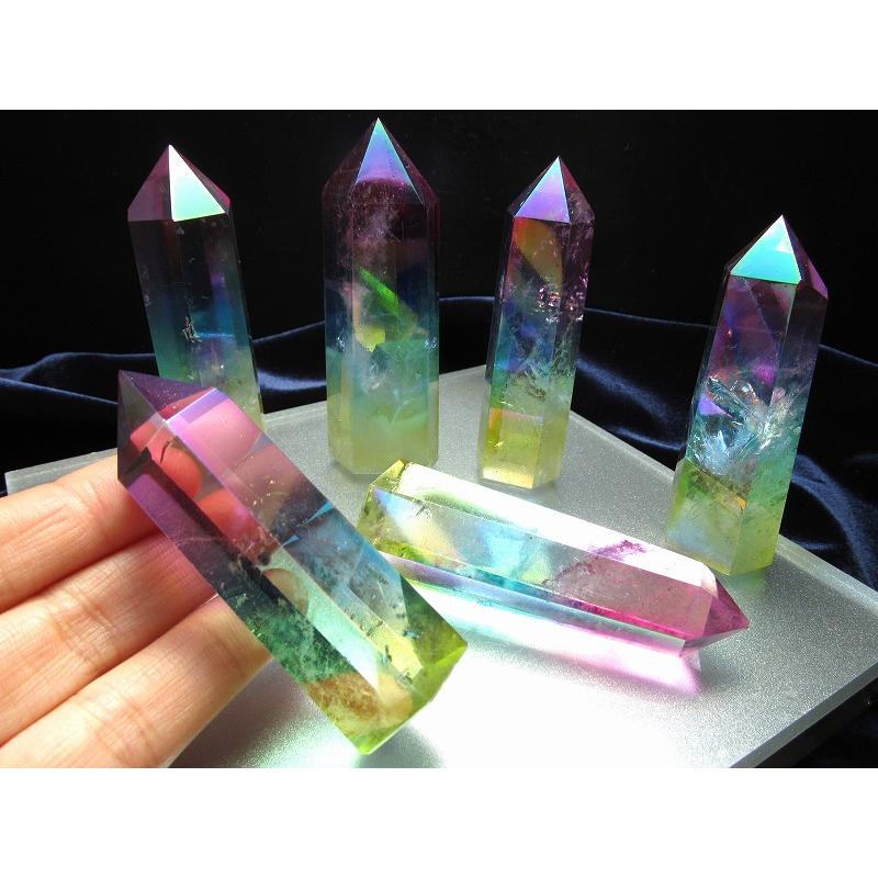 春色 お花見オーラ 天然水晶ポイント 六角柱 130g-150g ピンク&ブルー
