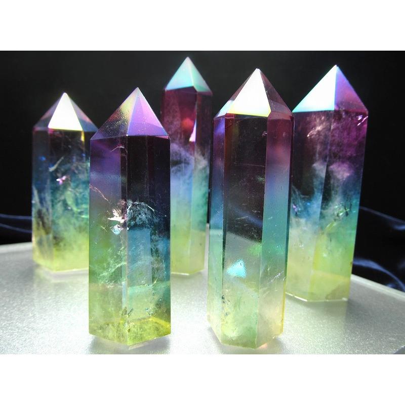 春色 お花見オーラ 天然水晶ポイント 六角柱 130g-150g ピンク&ブルー
