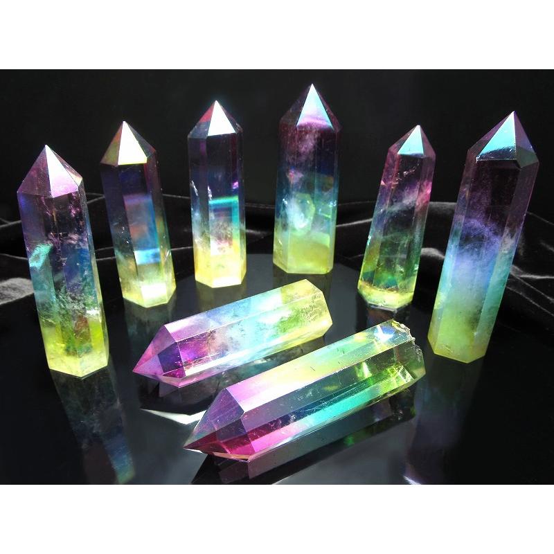 春色 お花見オーラ 天然水晶ポイント 六角柱 130g-150g ピンク&ブルー