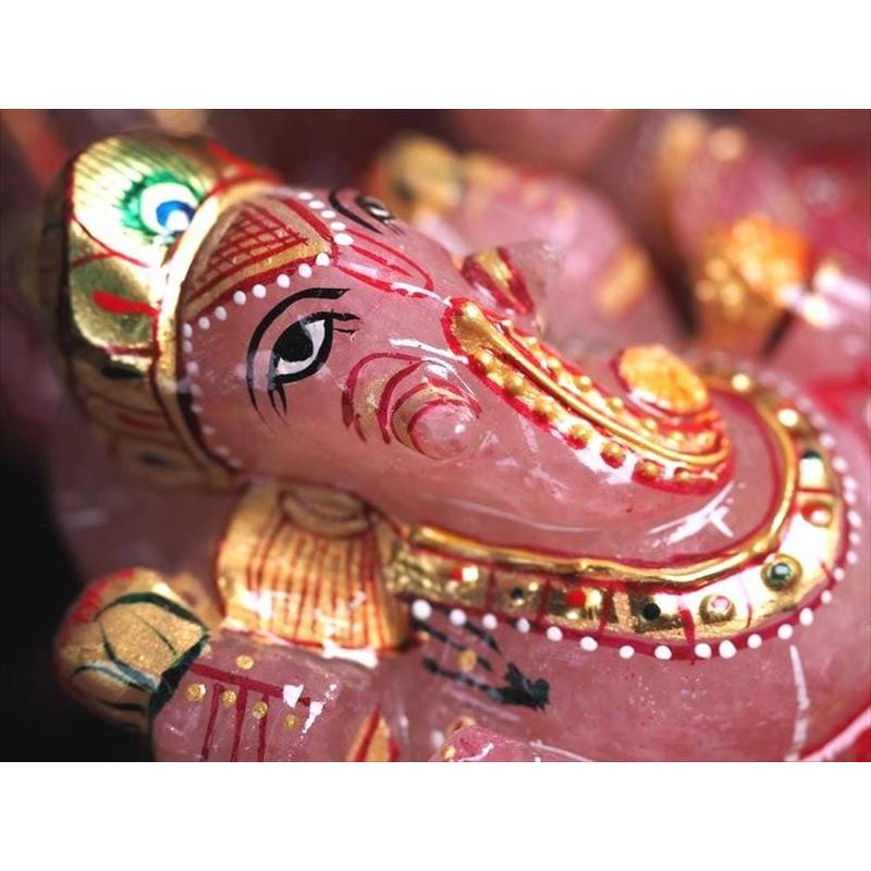 インドの神様幸せのガネーシャローズクオーツ 商売繁盛縁結び 置物展示