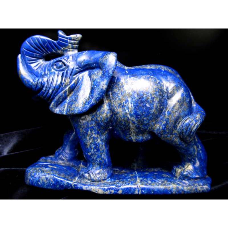 ラピスラズリ ゾウ 彫刻置物 高さ約100mm 約681g パイライトの