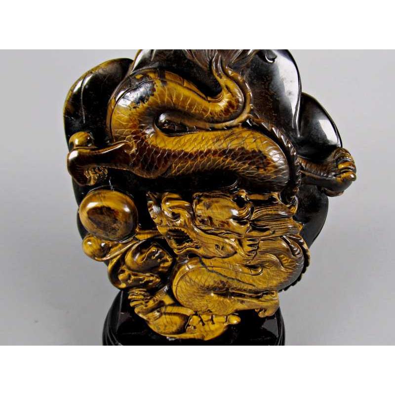 美麗ゴールドシラー龍神彫刻 タイガーアイドラゴン彫り ドラゴンボール  