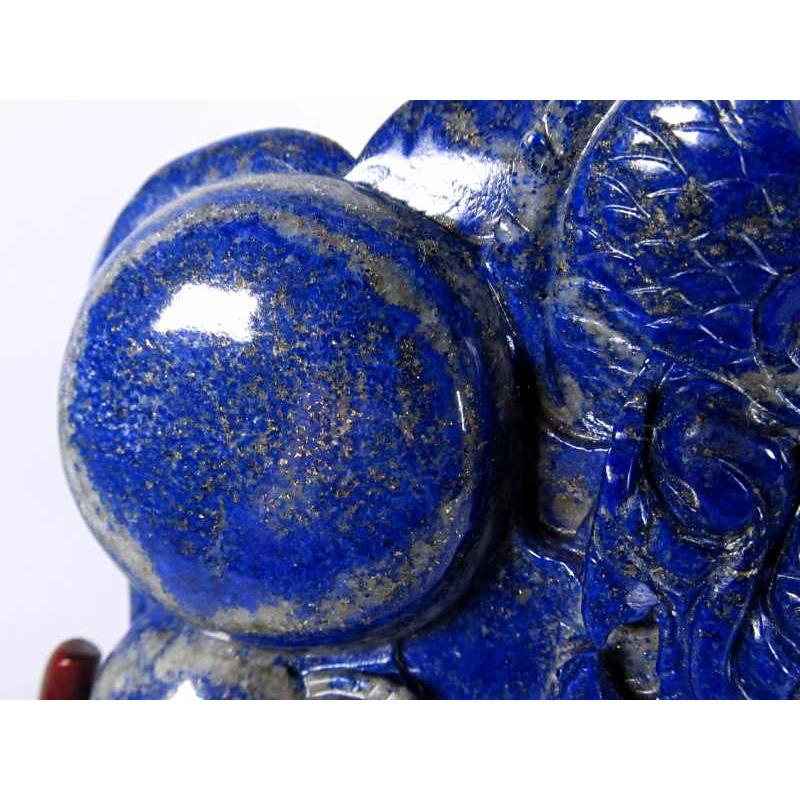 濃厚ブルー 玉持ち龍神 ラピスラズリ 龍彫刻置物 重さ1845.0g 高さ