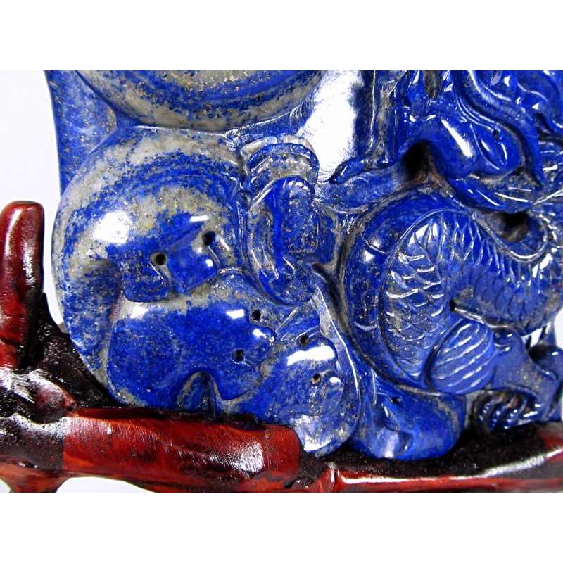 店頭展示中 濃厚ブルー 玉持ち龍神 ラピスラズリ 龍彫刻置物 重