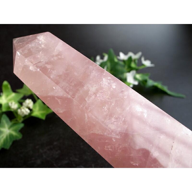 虹入り ディープ ローズクォーツ ポイント 巨大 六角柱 高さ163mm 重さ
