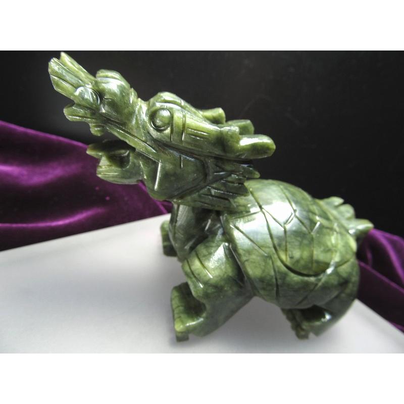 財運を高める瑞獣 サーペンティン 龍亀 ロングイ 彫刻置物 350g-450g