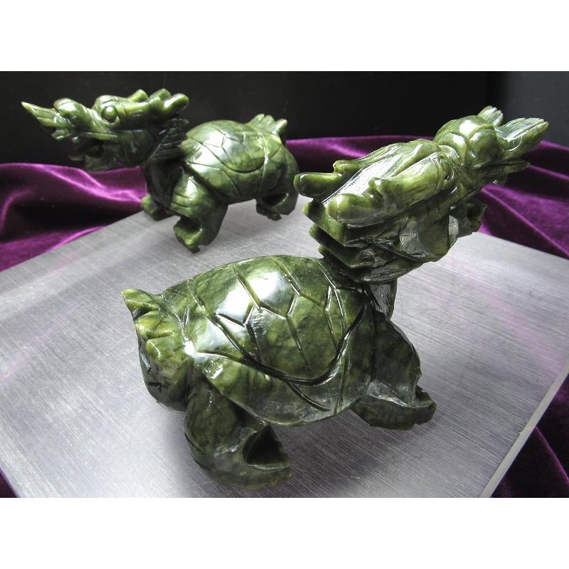 財運を高める瑞獣 サーペンティン 龍亀 ロングイ 彫刻置物 350g-450g