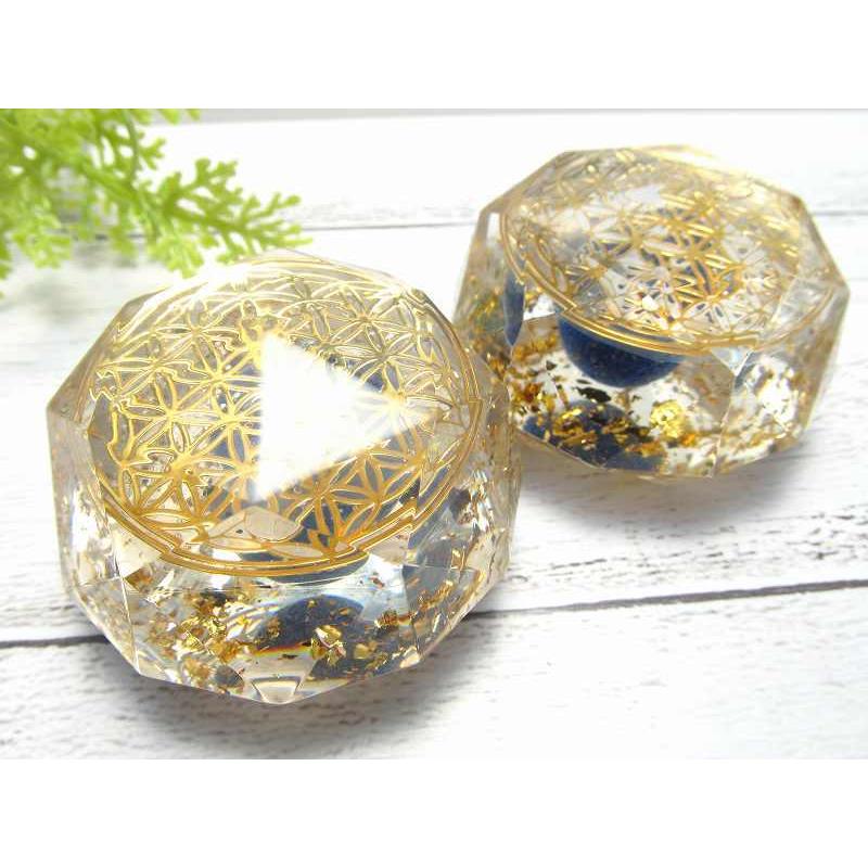 神聖幾何学系 多面体オルゴナイト (ラピスラズリ丸玉入り フラワーオブ