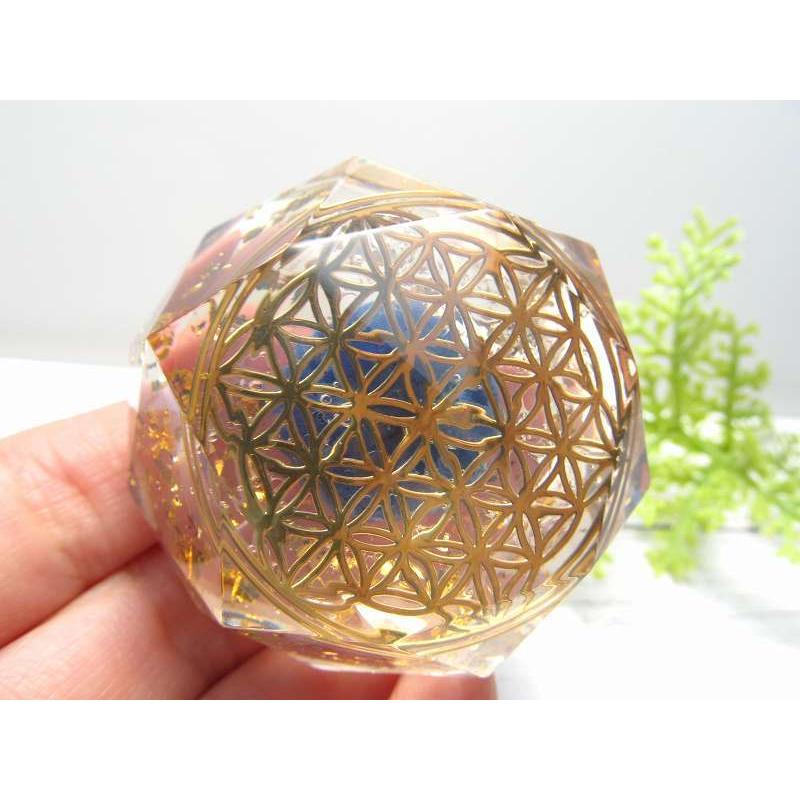 神聖幾何学系 多面体オルゴナイト (ラピスラズリ丸玉入り フラワーオブ  