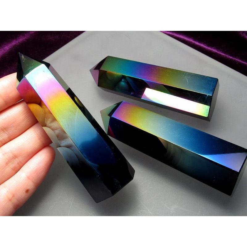 強い波動のオーラ メタリック レインボーオーラ オブシディアン 黒曜石