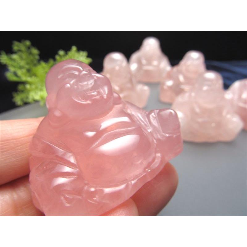 ローズクォーツ 布袋様彫り置物 約30g-45g 極上手彫り彫刻 弥勒菩薩