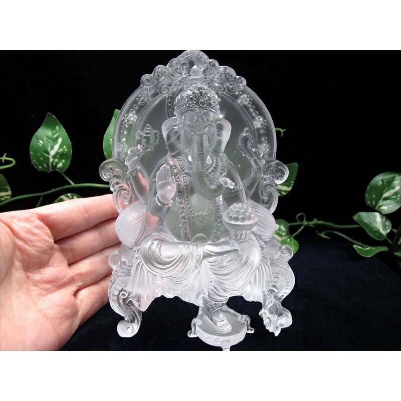 ガラス製 ガネーシャ 置物 重さ994g-1005g 高さ約151mm あらゆる障害を除去して成功に導く守り神 夢の実現を助ける 超透明 極上1点物 ヒマラヤ産