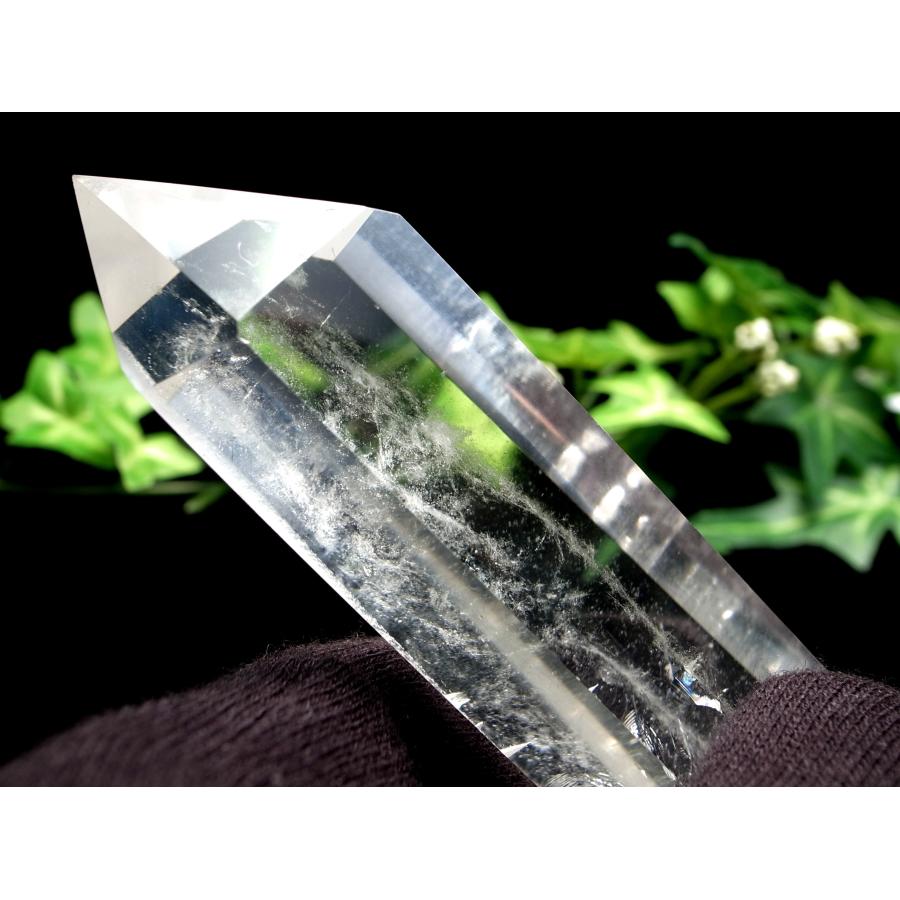 透明水晶 ポイント 六角柱 専用木製台座付き 高さ150mm 重さ386g