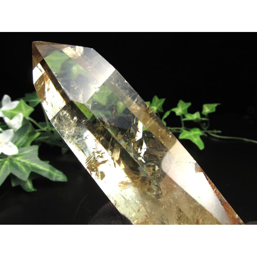 虹・ラダー入り 4A シトリン ポイント 六角柱 専用木製台付 高さ