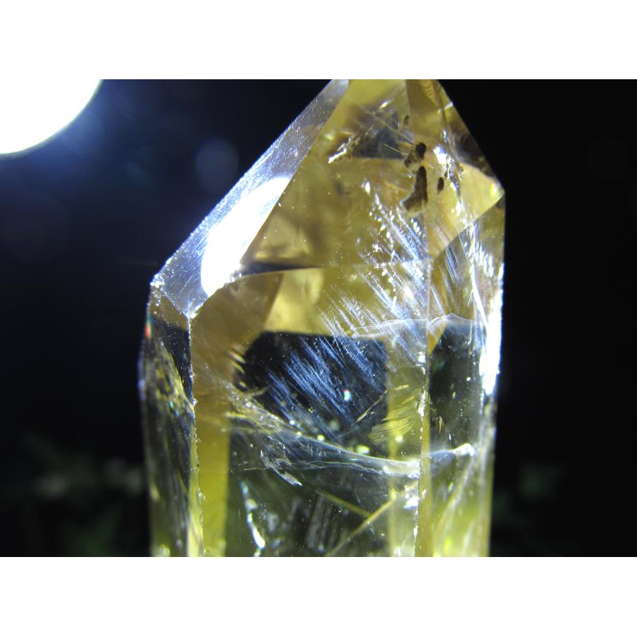 虹・ラダー入り 4A シトリン ポイント 六角柱 専用木製台付 高さ